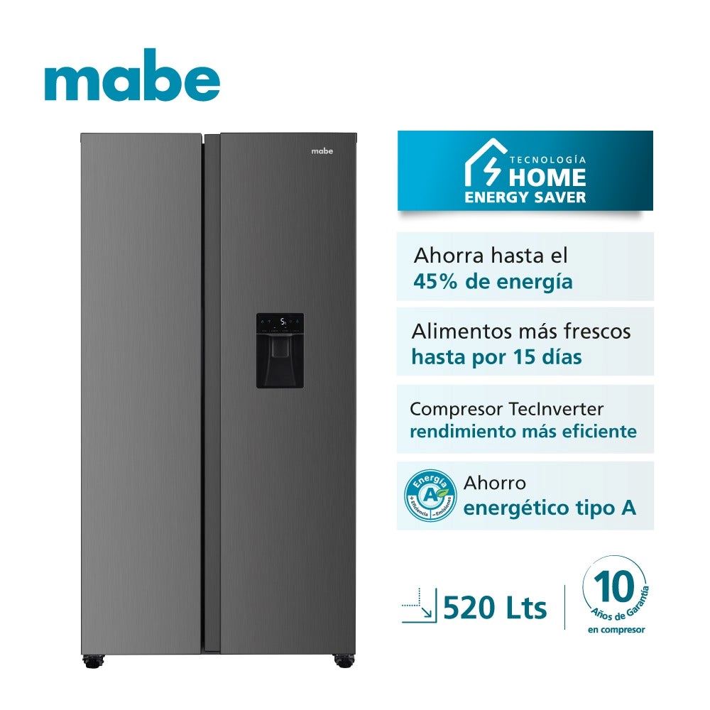 Refrigeradora Mabe 520LT Side by Side No Frost MSD565QMLSS0 Negro Acero
